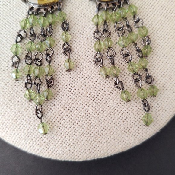 Yellow and green beaded dangle earrings - Picture 6 of 9
